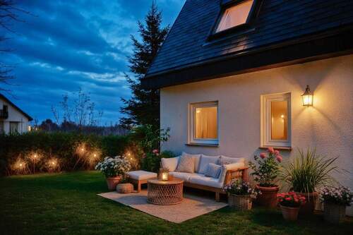 Haus Hinteransicht Sommerabend - Wohnen wo andere Urlaub machen. Attraktives Reihenendhaus in ruhiger Lage