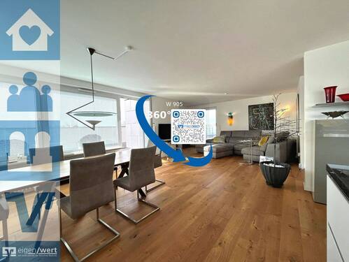 Großer Ess- und Wohnbereich der 4-Zimmerwohnung in Aschheim - Exklusive 4-Zi.-DG-Wohnung mit 3 Terrassen und zwei TG-Plätzen in Aschheim