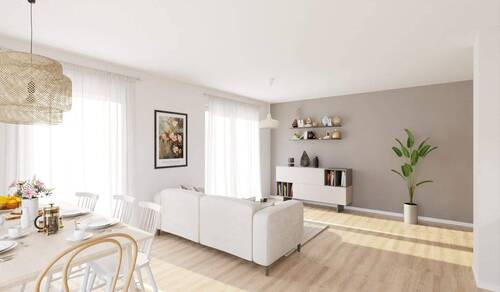 Ein hell erleuchtetes Wohnzimmer - Barrierefreie Eigentumswohnung in Düsseldorf-Benrath
