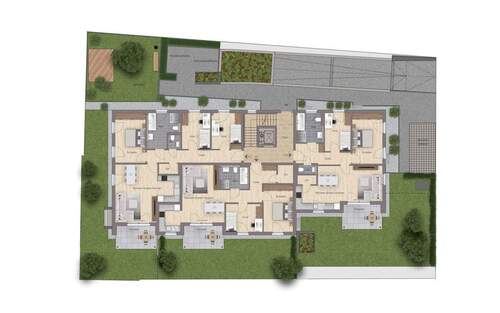 Außenanlagenplan mit den zugeordneten Gärten - 