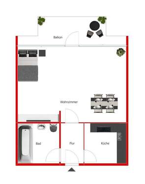 Grundriss - Helle 1-Zimmer-Wohnung mit schönem Stadtblick