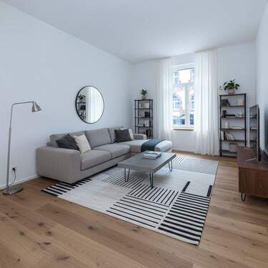 Wohnzimmer mit Einrichtung - 3 Zimmer Etagenwohnung zur Miete in Offenbach