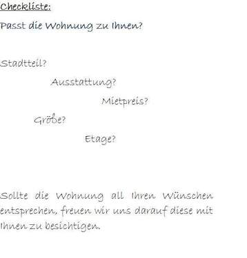 Checkliste - 2 Zimmer Etagenwohnung zur Miete in Plauen