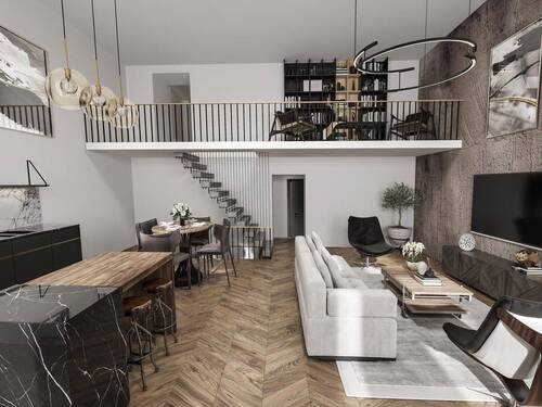 Wohnzimmer und Küche - 6 Zimmer Etagenwohnung zum Kaufen in Berlin