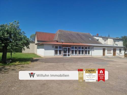 Titel - Wohnen mit Geschichte - ehemalige Gaststätte mit Terrasse, Saal & Gästehaus am Teich