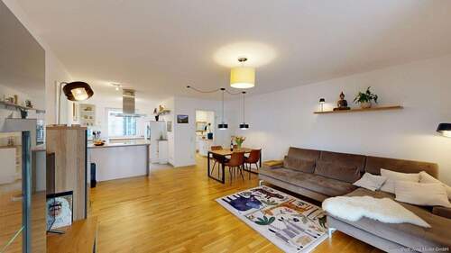 Wohnbereich mit Blick in die offene Küche - Etagenwohnung mit 86,00 m&sup2; in Hamm zum Kaufen