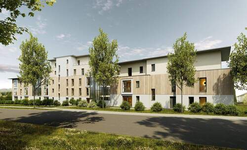 Außenansicht Visualisierung - Am Schloßberg: 4-Zimmer Wohnung im 2. Obergeschoss mit 20 m² Dachterrasse in perfekter Ausrichtung!