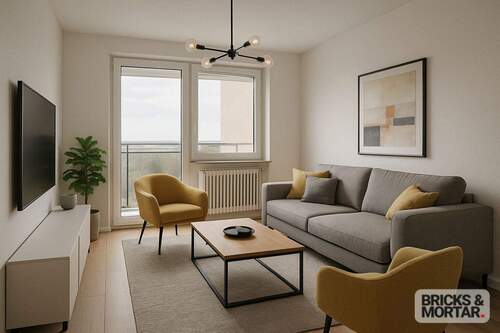 Wohnzimmer KI generiert - 3 Zimmer Etagenwohnung in Augsburg