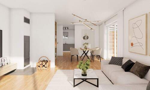 Wohnzimmer und Essplatz mit Kamin - 5 Zimmer Doppelhaushälfte in Obertraubling