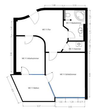 Wohnung 11 Grundriß Ist-Zustand - 