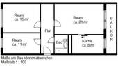 Grundriss - Etagenwohnung mit 68,60 m&sup2; in Halle (Saale) zur Miete