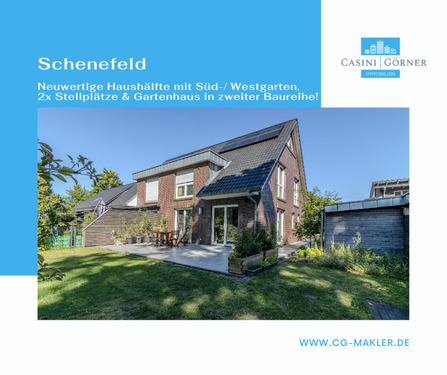Titelbild - Neuwertige Haushälfte mit Süd- Westgarten, 2x Stellplätze und Gartenhaus in zweiter Baureihe!