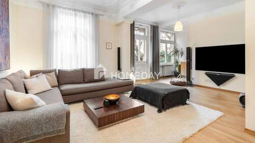 Wohnzimmer 1 - Moderne 3,5-Zimmer-Altbauwohnung mit Balkon, Terrasse und Mini-Garten im Westend Nähe Goethe-Campus