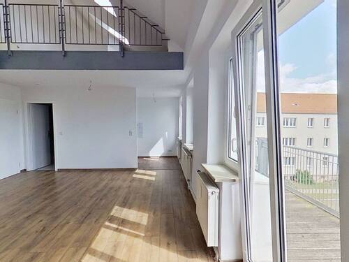 Ansicht III: Wohn- und Esszimmer mit offenem Küchenbereich - 2 Zimmer Etagenwohnung in Lutherstadt Wittenberg
