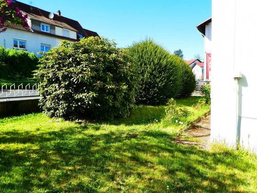 Vorgarten mit Rasen und Ziersträuchern - 6 Zimmer Mehrfamilienhaus, Wohnhaus zum Kaufen in Wächtersbach