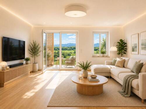 Wohnzimmer mit Staging - 4 Zimmer Etagenwohnung zum Kaufen in Bad Aibling