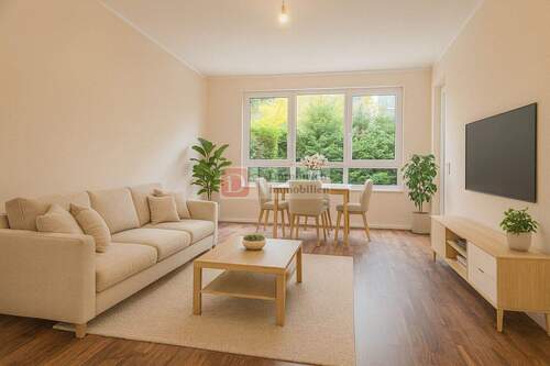 Wohn- und Essbereich - Virtual Staging - Terrassenwohnung mit 80,00 m² in Frankfurt zum Kaufen