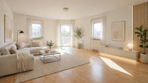 virtuell bearbeitetes Wohnzimmer - Bezugsfreie 4-Zimmer-Dachgeschosswohnung in modernisiertem Altbau direkt am Kurpark