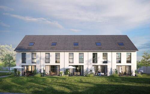 Gartenansicht - KFW 40 QNG Reihenhaus in Ulm mit Keller und 2 Stellplätze Massivbau