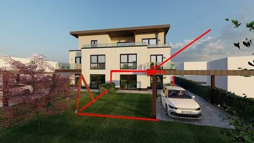 Rückansicht mit Garten - 3 Zimmer Etagenwohnung in Horhausen