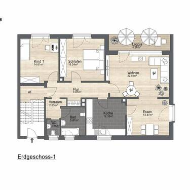 Zeichnung Grundriss - 4 Zimmer Wohnung auf 103,43 m² im Erdgeschoss- Balkon- Zugang zum Garten möglich - Weiden Ost zu verkaufen