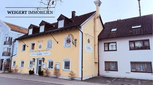 Vorderansicht Hotel und Wohnhaus - WEIGERT: *Landhotel Grätz mit Gaststätte, elf Fremdenzimmer, Biergarten & Wohnhaus in Emmering*