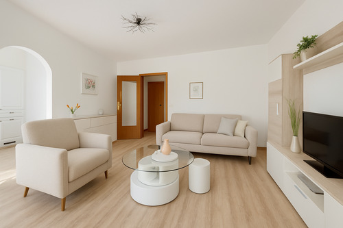 Wohnzimmer - Ankommen, Aufatmen, Wohlfühlen - Ihre stilvolle 3-Zimmer-Oase mit Balkon im grünen Herzen von Allach
