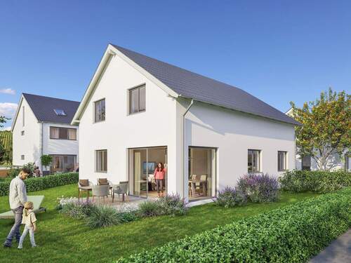 Einfamilienhaus Bermatingen – Außenansicht Garten - Einfamilienhaus Bermatingen – massiv, genehmigt, individuell geplant – schlüsselfertig zum Festpreis 