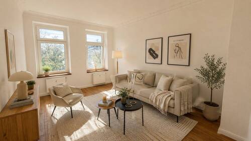 Wohnzimmer (eingerichtet) - *Frisch modernisiert & Provisionsfrei: 3-Zimmer-Altbau in Leipzig 