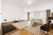 Wohnzimmer_Küche (virtuell möbliert) - Etagenwohnung mit 63,00 m&sup2; in Düsseldorf zur Miete