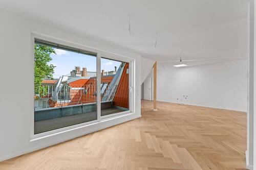 Wohnzimmer mit offener Küche - 3 Zimmer Etagenwohnung zum Kaufen in Berlin