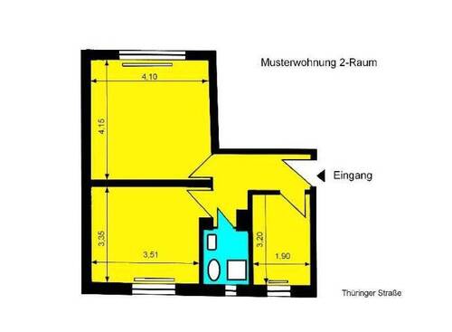 Skizze - Forst, 2-Raumwohnung am Freibad, Nähe Rosengarten