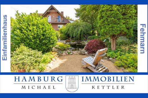 Titelbild Gartenteich - Familienhaus ca. 199 m², 2 WE möglich, zauberhafter Garten, Wintergarten, Feldrand-Lage auf Fehmarn