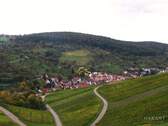 Sicht auf den Ort - Idyllisches Wohnen, umgeben von Weinbergen und Obstbaumwiesen.