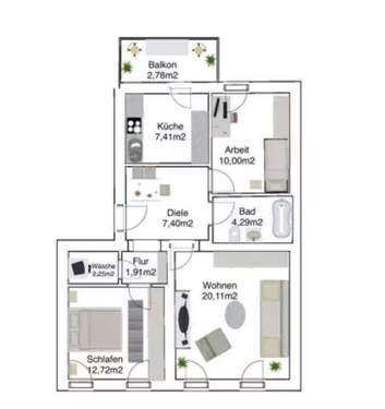 Wohnung 69 m² 430 € zur Miete Paul-Jäkel-Str. 5,Sc - 