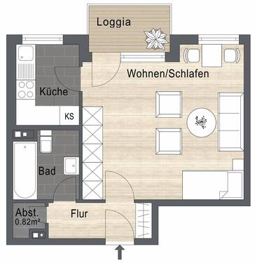 Der Grundriss - 1-Zi.-Whg nähe Dambacher Str., mit EBK, Balkon und herrlichem Ausblick in den Rednitzgrund