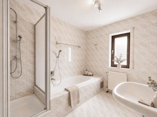 Tageslichtbad mit Dusche und Badewanne - 