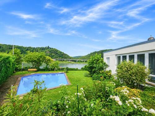 Rheinblick aus dem Garten - Außergewöhnliche Architektur in unverbaubarer Rheinlage in Unkel! Ca. 5 Min. Bad Honnef!