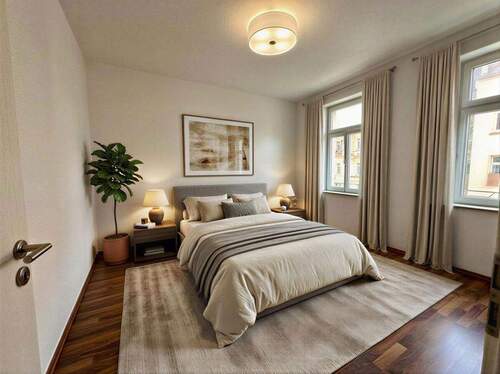 Schlafzimmer (KI-unterstützt) - 2 Zimmer Etagenwohnung in Dresden / Pieschen-Nord/Trachenberge