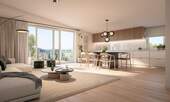 Blick ins Wohnzimmer - 3 Zimmer Mehrfamilienhaus, Wohnhaus in Emmering