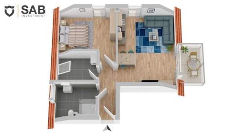 3D-Zeichnung - Etagenwohnung mit 60,00 m&sup2; in Oldenburg zum Kaufen