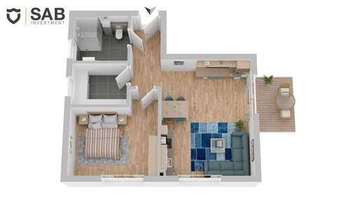 3D-Zeichnung - 2 Zimmer Etagenwohnung in Oldenburg