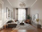 geräumiges, helles Wohnzimmer - Beispielmöblierung - Top-sanierte 4-Zimmer-Altbau-Wohnung nahe Botanischer Garten