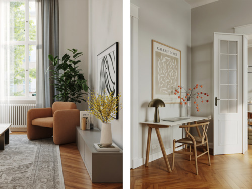 Beispielmöblierung Wohnzimmer - 4 Zimmer Etagenwohnung zum Kaufen in Berlin-Lichterfelde