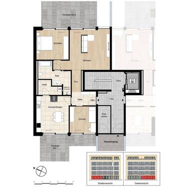 Grundriss WE 1 - WE 1: 3 Zimmer im EG mit Gartenanteil