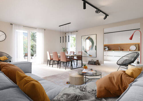 Bungalow-108-Wohnzimmer - 4 Zimmer Einfamilienhaus in Wesendorf
