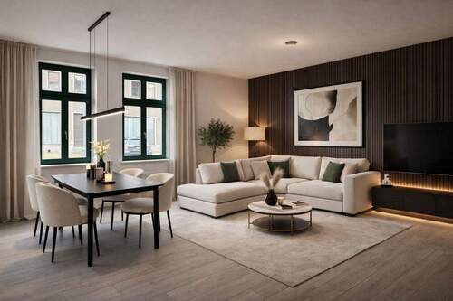 Wohnzimmer EG Einrichtungsbeispiel - Zweifamilienhaus mit Einliegerwohnung - Eigennutzung und nachhaltige Mieterträge unter einem Dach