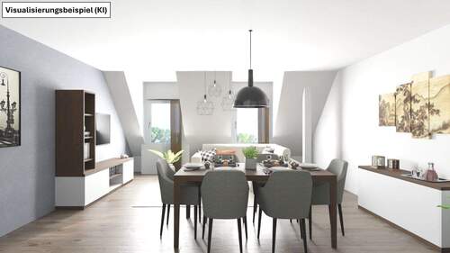 Wohnzimmer mit offener Küche - 3 Zimmer Etagenwohnung zum Kaufen in Berlin