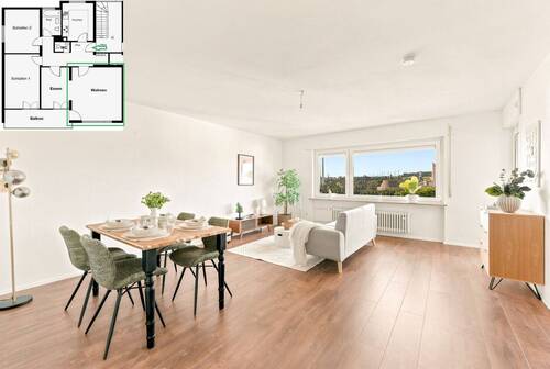 Sonnendurchflutetes Wohnzimmer - 4 Zimmer Etagenwohnung zum Kaufen in Esslingen