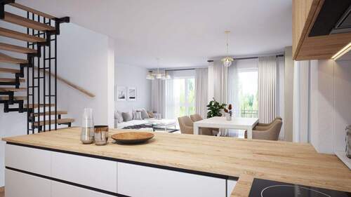 Erdgeschoss visualisiert - Reihenendhaus mit 147,80 m&sup2; in Groß-Zimmern zum Kaufen